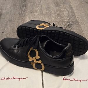 Salvatore Ferragamo Black and Gold Men's Shoes